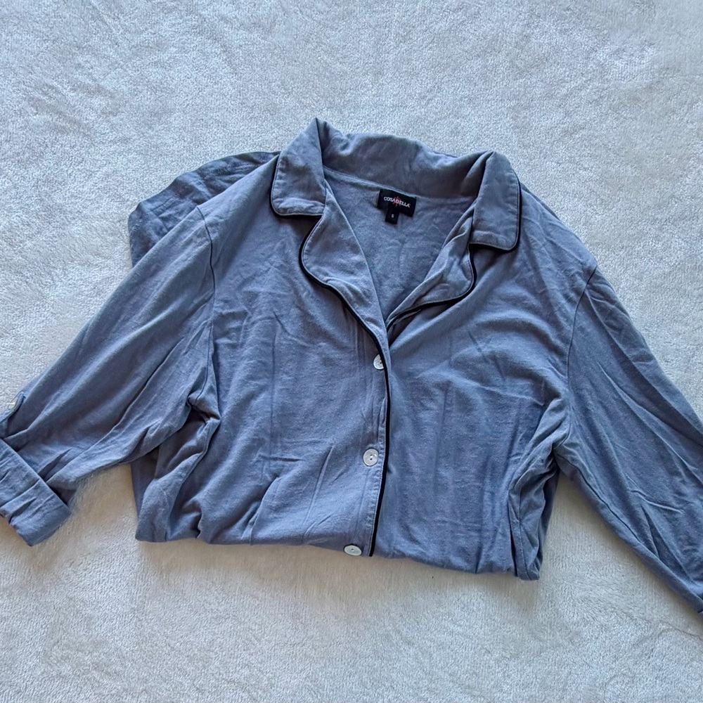 Cosabella Gray/Blue Button Down Lounge Small PajamaTop Sleepwear CozyVibes - Picture 6 of 6